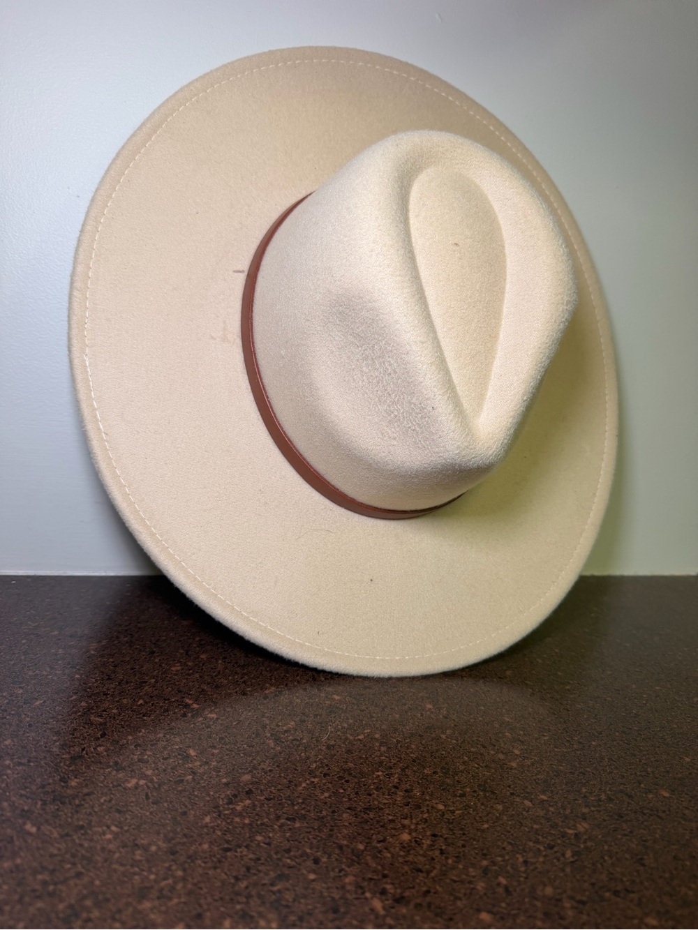 Cream Wide-Brim Felt Fedora with Brown Band